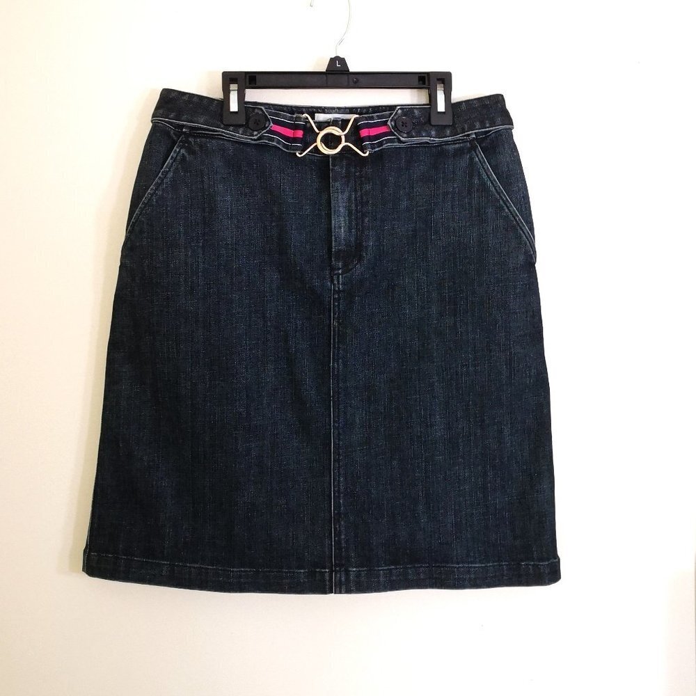 Talbots Denim Midi Skirt Faux Belt Pockets Size 8‎